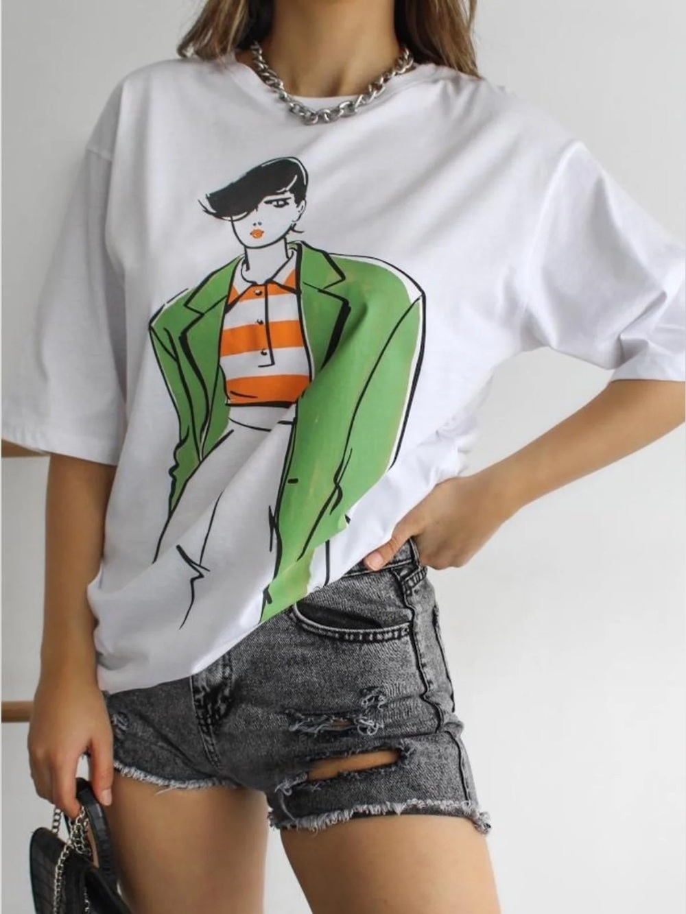 Zara Fashion Illustration Graphic Tee, Size M